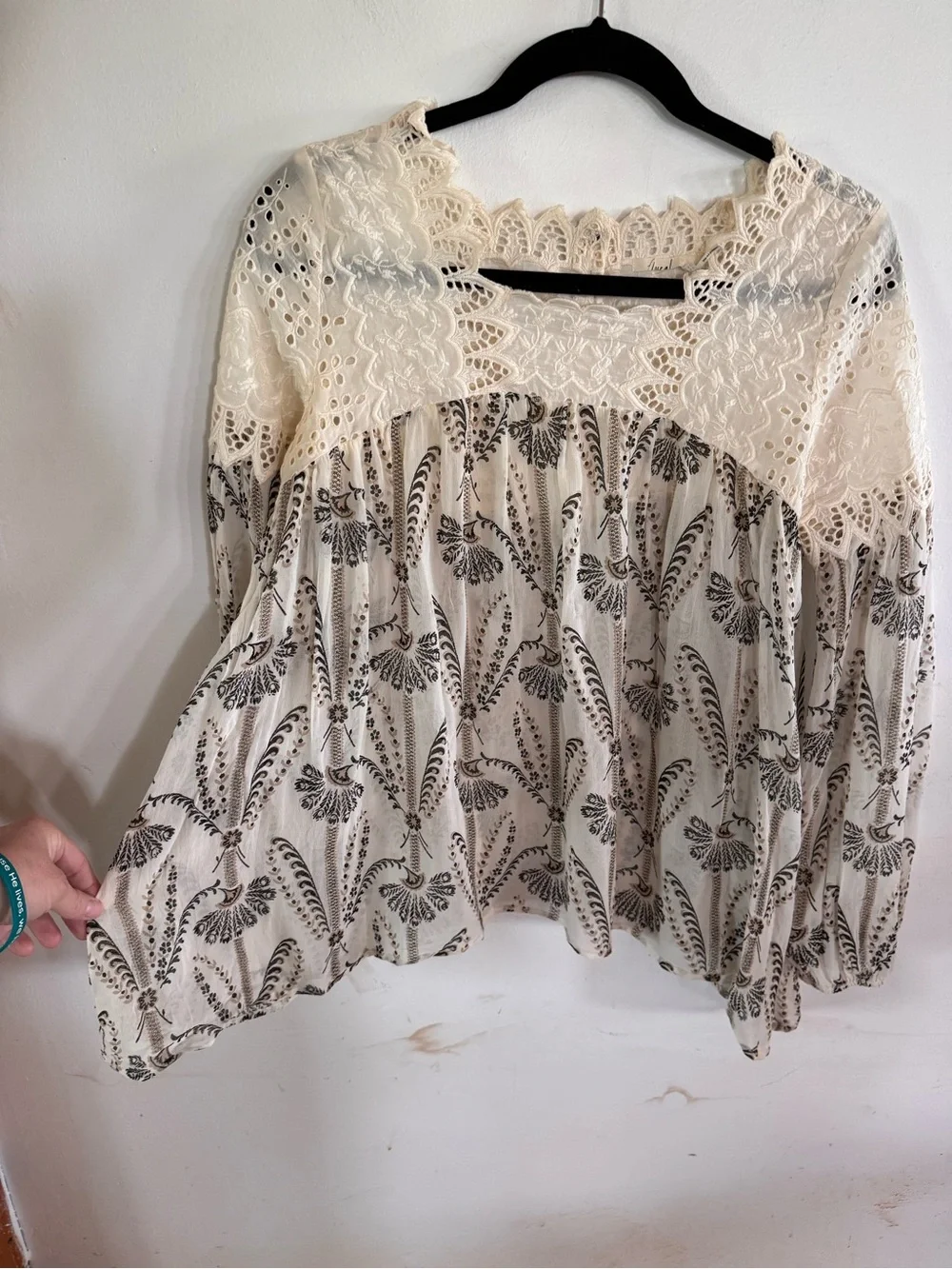 Floreal Anthro Women’s 0 Eyelet Blouse Romantic Career Battetcore Old Money Ch